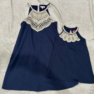 Lilly Pulitzer Navy Mommy (size 2) & Me (3t) Blue Dress with Cream Lace